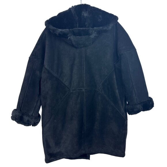 Vtg J.Percy Marvin Richards Women's M Black Suede Faux Fur Lined Coat Hooded 90s - Picture 10 of 14